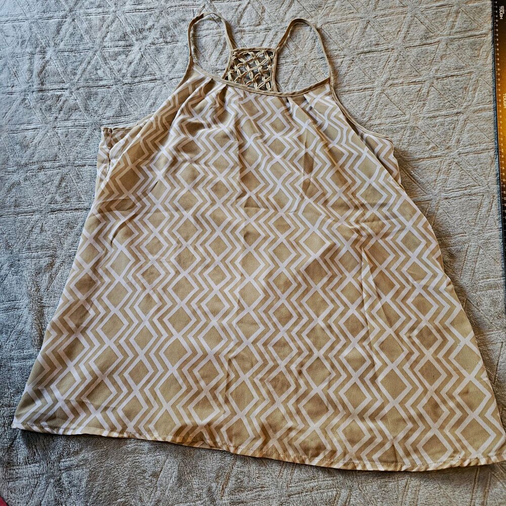 a.n.a Geometric Chiffon Tank Top Crochet Back Spaghetti Straps Size L